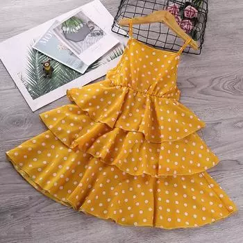 Платье для девочек, новинка лета, зарубежный стиль, детские юбки с бретелькой на шее в горошек, платья принцессы, детская одежда для детей 3–12 лет + 110cm чёрный