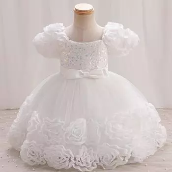 Платье для девочек, платье принцессы, детское платье с цветочным узором и пайетками, высококлассное платье для выпускного вечера 100 белый