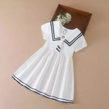 Платье для девочек, платья с отложным воротником, школьная форма для детей 5–12 лет, детская одежда, лето 2024, детское платье 120 белый