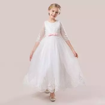Платье для девочек-подростков, летняя детская одежда, праздничная элегантная длинная фатиновая одежда принцессы, детские платья с блестками для свадебной церемонии 120 белый