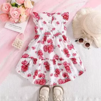 Платье для девочек с цветочным бантом, летнее детское платье принцессы без рукавов 80cm розы красного