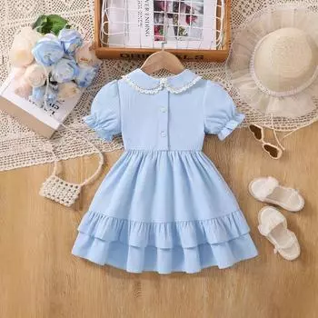 Платье для девочек с цветочным принтом, летнее платье с рукавами-крылышками, стильное детское платье 90cm небесно-голубой