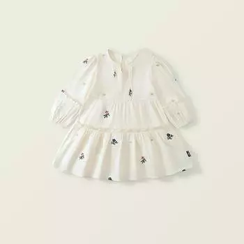 Платье для девочек с длинным рукавом на осень 2024 года, новое детское хлопковое корейское вышитое легкое роскошное платье принцессы 120cm белый