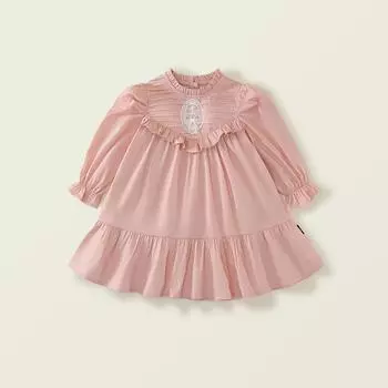 Платье для девочек с длинными рукавами из французского кружева Fungus, осень 2024 г., новое детское платье принцессы из чистого хлопка с рукавами-фонариками 110cm розовый