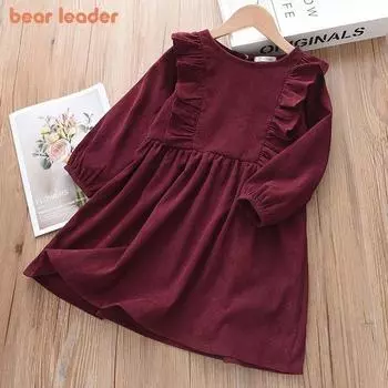 Платье для девочек с длинными рукавами Bear Leader 3-7 лет, однотонное ретро-плиссированное платье AM1621 4T