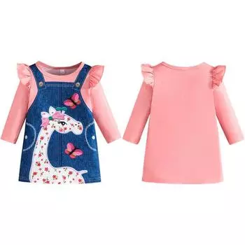 Платье для девочек с принтом жирафа и рукавами-оборками, платье принцессы 18-24M