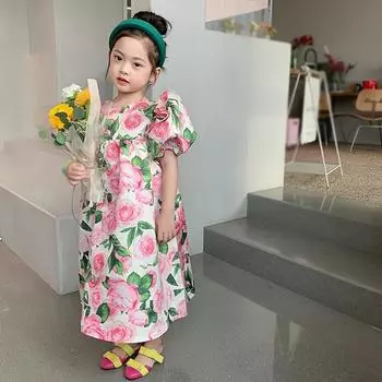 Платье для девочек с пышными рукавами и круглым вырезом, милое платье принцессы 7