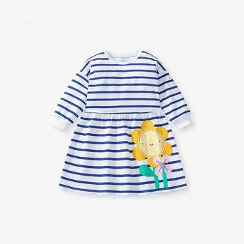 Платье для девочек с рисунком, осенняя детская юбка принцессы с длинными рукавами, хлопковая зауженная вышитая детская юбка 100 синий