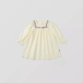 Платье для девочек с рукавами-фонариками, осенняя одежда 2024 года, платье принцессы из хлопка в корейском стиле с вышивкой 100cm абрикосовый