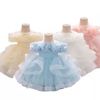 Платье для девочек, свадебное платье для новорожденного, платье для крещения, платья с милым бантом, бальное платье для дня рождения малышей L190 70 синий