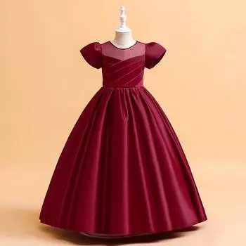 Платье для девочек, свадебные платья на день рождения, детское элегантное платье принцессы с короткими рукавами, вечерние длинные платья для девочек 120 хаки