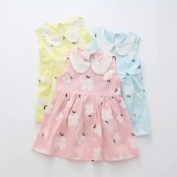 Платье для девочек, свободное детское платье с цветочным принтом и круглым вырезом, летнее платье для отпуска 6 Years синий