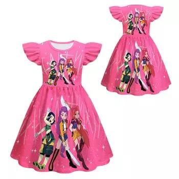 Платье для девочек Ведьма Платье с рукавами-крылышками для девочек Детская А-силуэтная юбка 100 горячий розовый