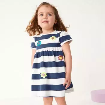 Платье для девочек в европейском и американском стиле. Летнее платье принцессы с короткими рукавами и круглым вырезом. Милое детское платье с вышивкой пайетками. 90CM