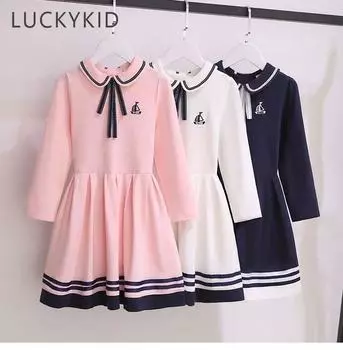Платье для девочек, весенне-осеннее детское платье принцессы с длинными рукавами в консервативном стиле, детская одежда для подростков 110