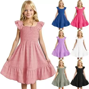 Платье для девочек весна-лето с рукавами-фонариками, расклешенное платье принцессы для вечеринки 130 чёрный