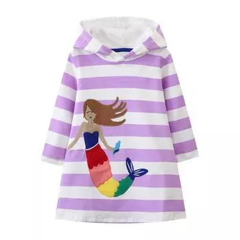 Платье для девочек весна-осень 2024 г. Новое детское платье в западном стиле с длинными рукавами и капюшоном 140 фиолетовый