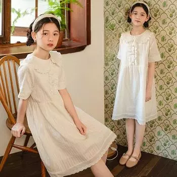 Платье для девочки, летнее белое платье, 2023 г., модное детское платье принцессы 120cm