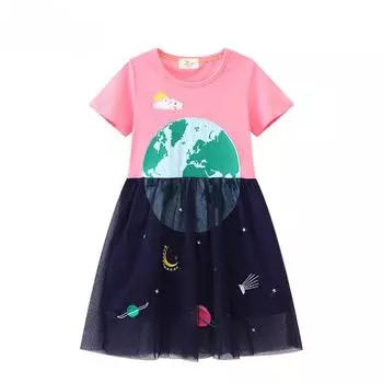 Платье для девочки Летняя юбка-сетка Детское трикотажное платье с вышивкой Летнее платье принцессы Детское платье 80-90cm