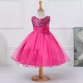 Платье для девочки Одежда для девочки Цветочное платье с пайетками на Рождество Хэллоуин День рождения Свадебное платье принцессы Рождество 160cm белый