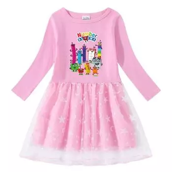 Платье для девочки весна и осень с длинным рукавом, детская одежда с рисунком в виде цифры, платье принцессы для девочки на весну и осень, детская мода 90 розы красного