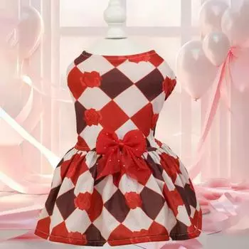 Платье для домашних животных, модное клетчатое платье с бантом, мягкое и удобное платье для собак, дышащее платье принцессы для кошек, товары для домашних животных M красный