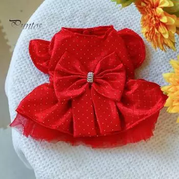 Платье для домашних животных, модное нарядное платье для свадебной вечеринки, платье для собаки с рюшами на рукавах и большим бантом, товары для домашних животных XS бежевый