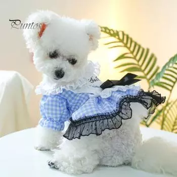 Платье для домашних животных, модное сетчатое платье принцессы для собак с украшением в виде банта и кукольным воротником, товары для домашних животных L синий