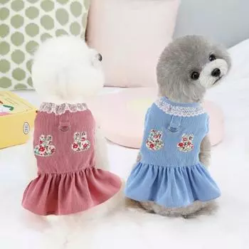 Платье для домашних животных, мягкое и удобное платье принцессы для кошек, собак, кролика с цветочным узором и тяговым кольцом на весну и лето M синий