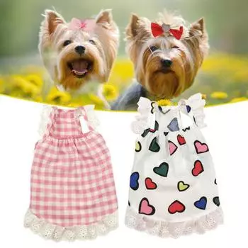 Платье для домашних животных, мягкое кружево, модный принт, удобная тонкая опора для фотографий, хлопковое платье для собак с головным убором, летняя поставка XS белый