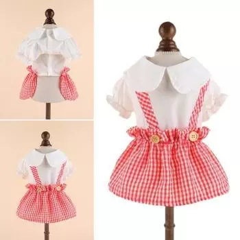 Платье для домашних животных, мягкое удобное платье с принтом для собак, очаровательное клетчатое платье с воротником на двух ногах, платье для куклы и кошки на весну и лето XS белый