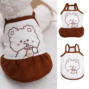 Платье для домашних животных, прочный хлопковый жилет с мультяшным узором для домашних животных, одежда на слинге без рукавов для щенков S 2