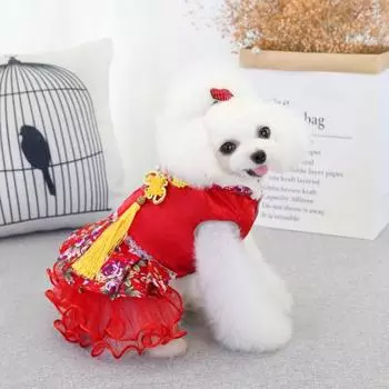 Платье для домашних животных с цветочным узором, косплей, мягкая текстура, платье из тюля для домашних животных с кисточкой для 2XL красный