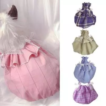 Платье для домашних животных с галстуком-бабочкой и клетчатым узором, жилет для домашних животных, одежда без рукавов для щенков S розовый