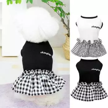 Платье для домашних животных с круглым вырезом, удобное решетчатое очаровательное мягкое платье без рукавов для домашних животных, одежда для домашних животных, товары для домашних животных XS чёрный