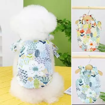 Платье для домашних животных с квадратным вырезом, мягкое пляжное платье без рукавов с цветочным принтом, очаровательный щенок, собака, пляжное платье для домашних животных S темно-зеленого