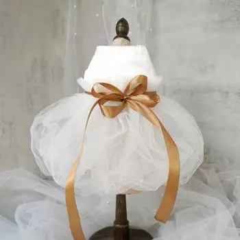 Платье для домашних животных, сетчатая текстура, шелковистый край, пояс для маленьких и средних девочек, собак L белый