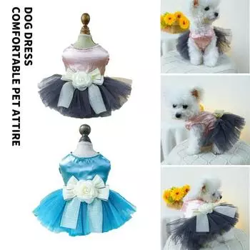 Платье для домашних животных, сетчатое платье принцессы для домашних животных с 3D цветами и бантом, модное платье для собак, товары для домашних животных M розовый