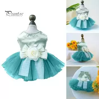 Платье для домашних животных, сетчатое платье принцессы для домашних животных с 3D цветами и бантом, модное платье для собак, товары для домашних животных M розовый