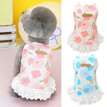 Платье для домашних животных, удобная пуговица, кружевной край с цветочным узором и летний декоративный весенний жилет для собак, юбка, одежда, товары для домашних животных L розовый