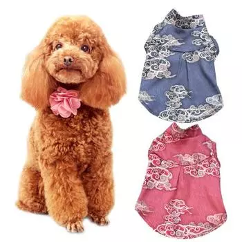 Платье для домашних животных в китайском стиле, мягкая праздничная рубашка для маленьких собак, костюм без рукавов для кошек, одежда для щенков S синий