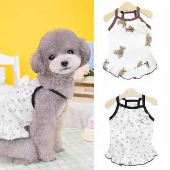 Платье для домашних животных, впитывающее пот, дышащее, не скатывается, не выцветает, платье с оборками по краям, юбка для собаки с мультяшным узором, аксессуар для домашних животных L коричневый