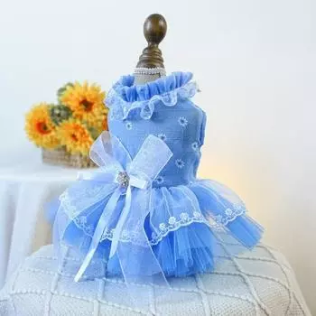 Платье для домашних животных Yousheng, очаровательное платье для собаки с бантом, удобное платье принцессы для кошек с тяговым кольцом, товары для домашних животных XL синий