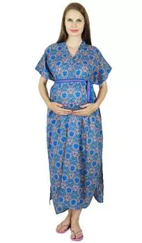 Платье для доставки в больницу из хлопка Bimba Kaftan| Подарок для кормящих мам и быть мамой Size: 0-10 | Length - 42-inches синий