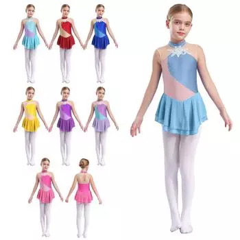 Платье для фигурного катания на коньках для девочек, детское платье для балета и танцев, детское гимнастическое платье для лирического танца, костюмы 5-6 Years светло-синий
