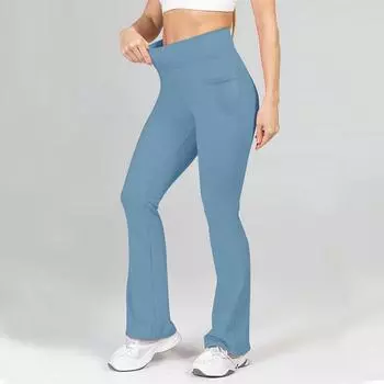 Платье для йоги телесного цвета с карманами, расклешенные брюки с высокой талией, утягивающие бедра, спортивные брюки для активного отдыха, быстросохнущие дышащие брюки для бега S