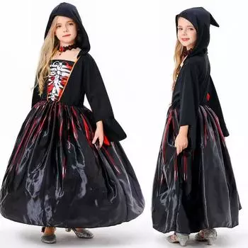 Платье для косплея для девочек с чокером в готическом стиле, костюм ведьмы на Хэллоуин, скелет M чёрный/красный