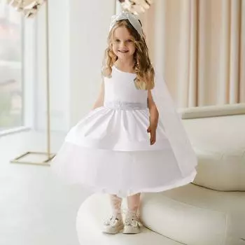 Платье для крещения малышей с пайетками и кружевным бантом для девочек, свадебное платье для первого дня рождения, выпускного вечера, платья принцессы для малышей, платье подружки невесты 6-9M белый
