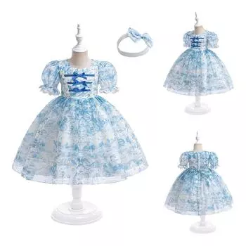 Платье для крещения младенцев для девочек, детские платья для свадебной вечеринки, тюлевое платье с бантом и бисером, платье на крестины, детская одежда на день рождения 4Y синий