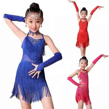 Платье для латинских танцев для девочек с кисточками, праздничное, конкурсное, выступление, платье, юбка 160 красный